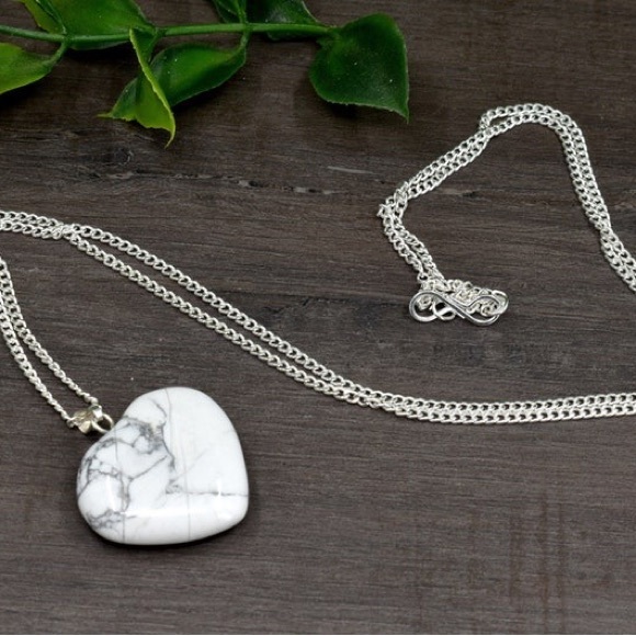 New S925 Sterling Silver Handmade Natural Polished Magnesite Stone 18” Necklace - Picture 5 of 12